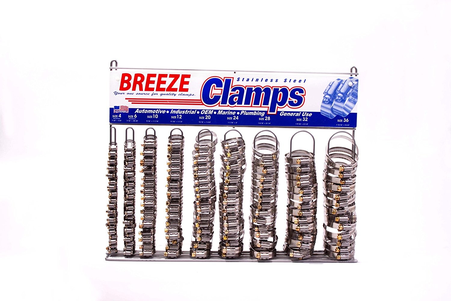 Hose Clamp Display Assortment, 200 Automotive Hose Clamps, one Empty Rack