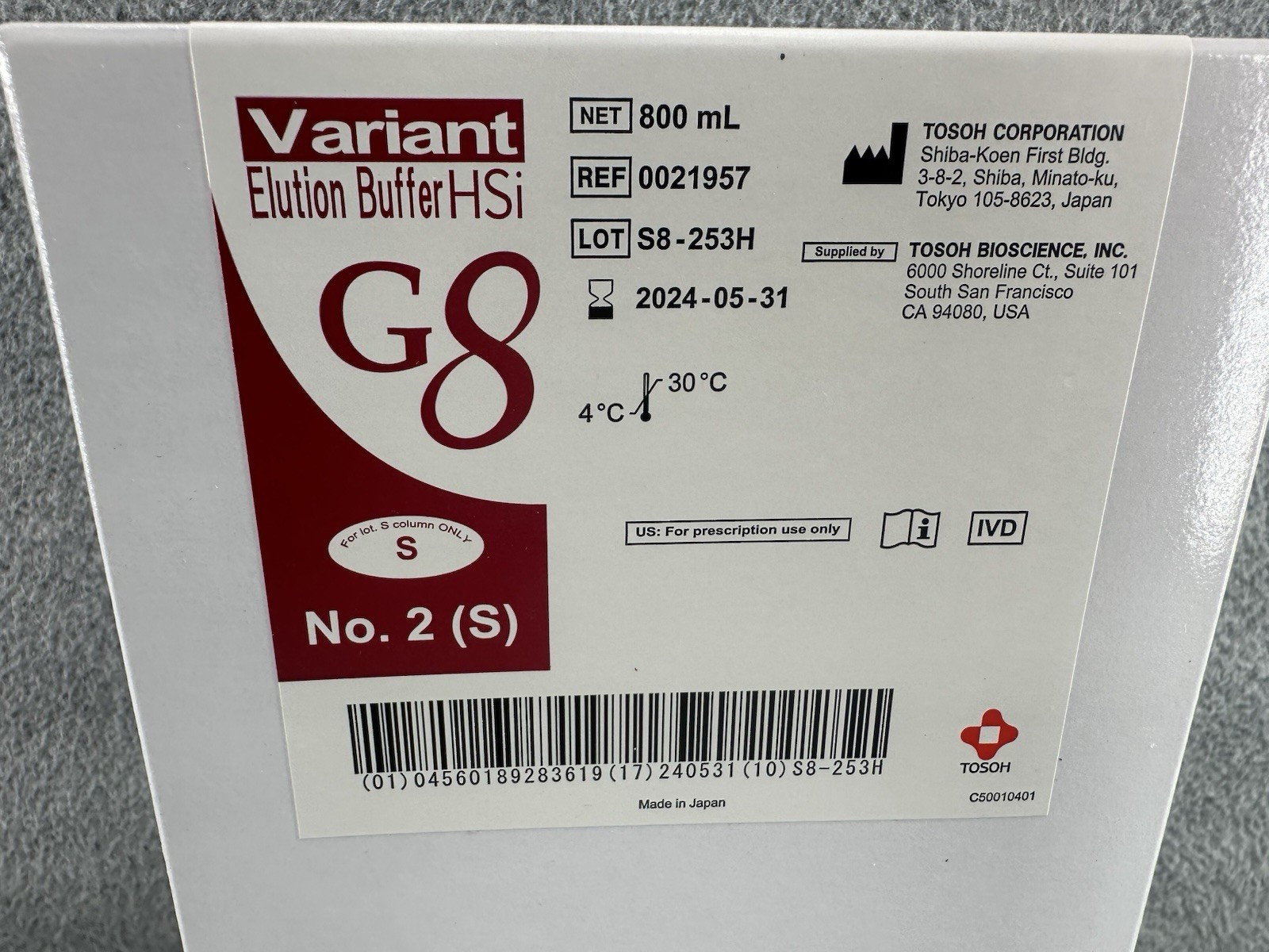 TOSOH 0021957 Bioscience Elution Buffer G8 Glycohemoglobin Analyzer #2 800mL LA