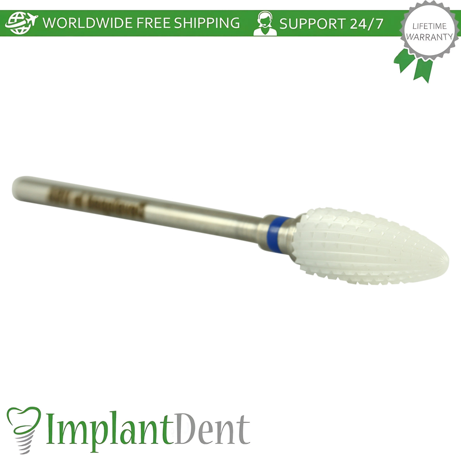 Dental Zirconia Bur Standard Grit Cross Cut BuIIet White 6400501 Ø6.0mm x 14.5mm