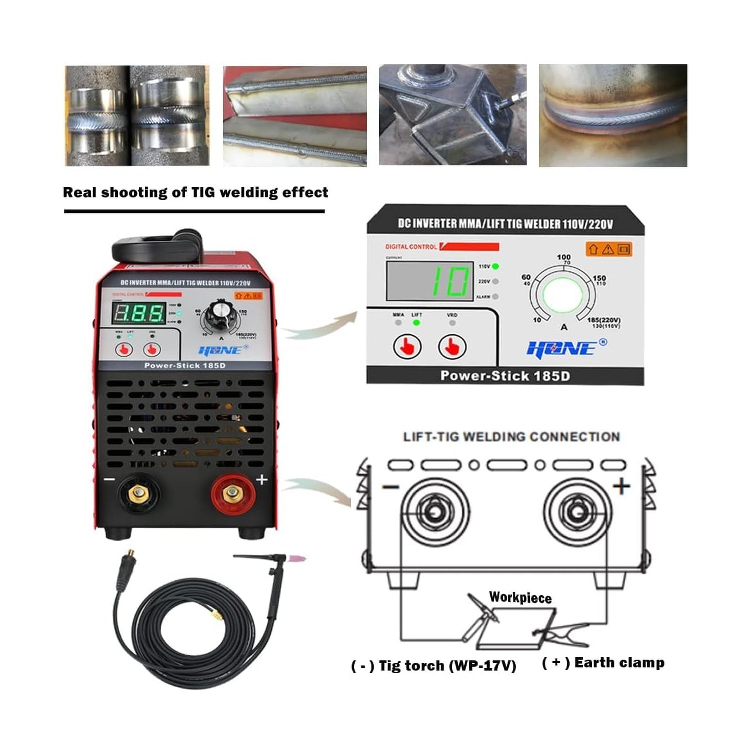 HONE ARC Welder, Actual 185Amp 110V/220V Stick Welder with Lift Tig Function,…