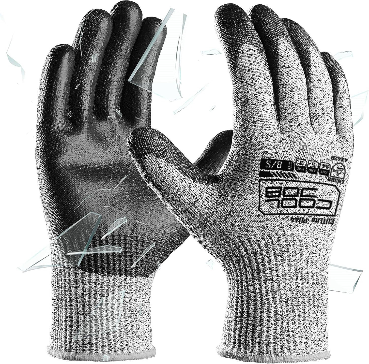 12/120 Pairs Cut Resistant Work Gloves PU Coating, ANSI A2 A4 A6 A9