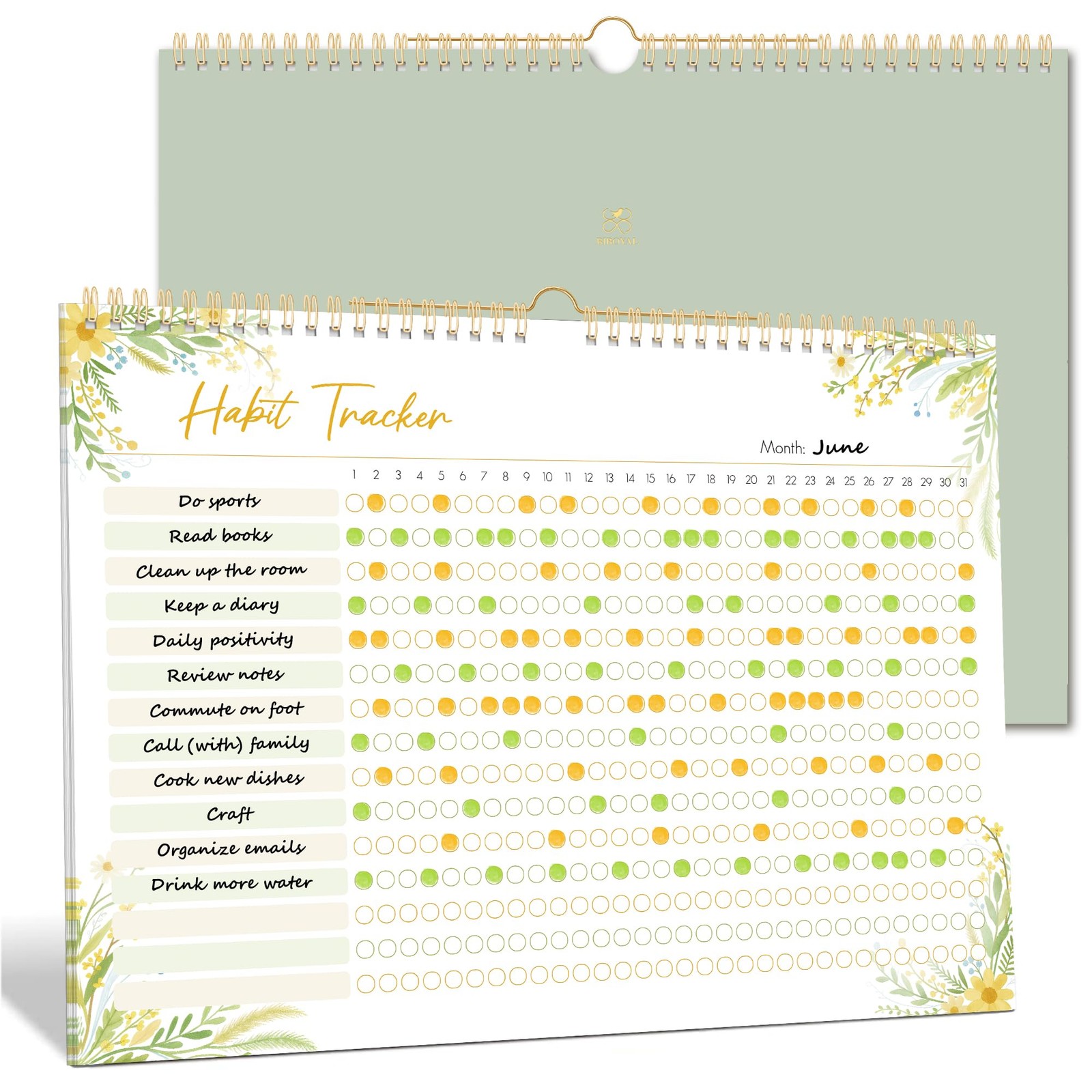 BIROYAL Habit Tracker Calendar 2026 (Undated 12 Months) – Daily Green