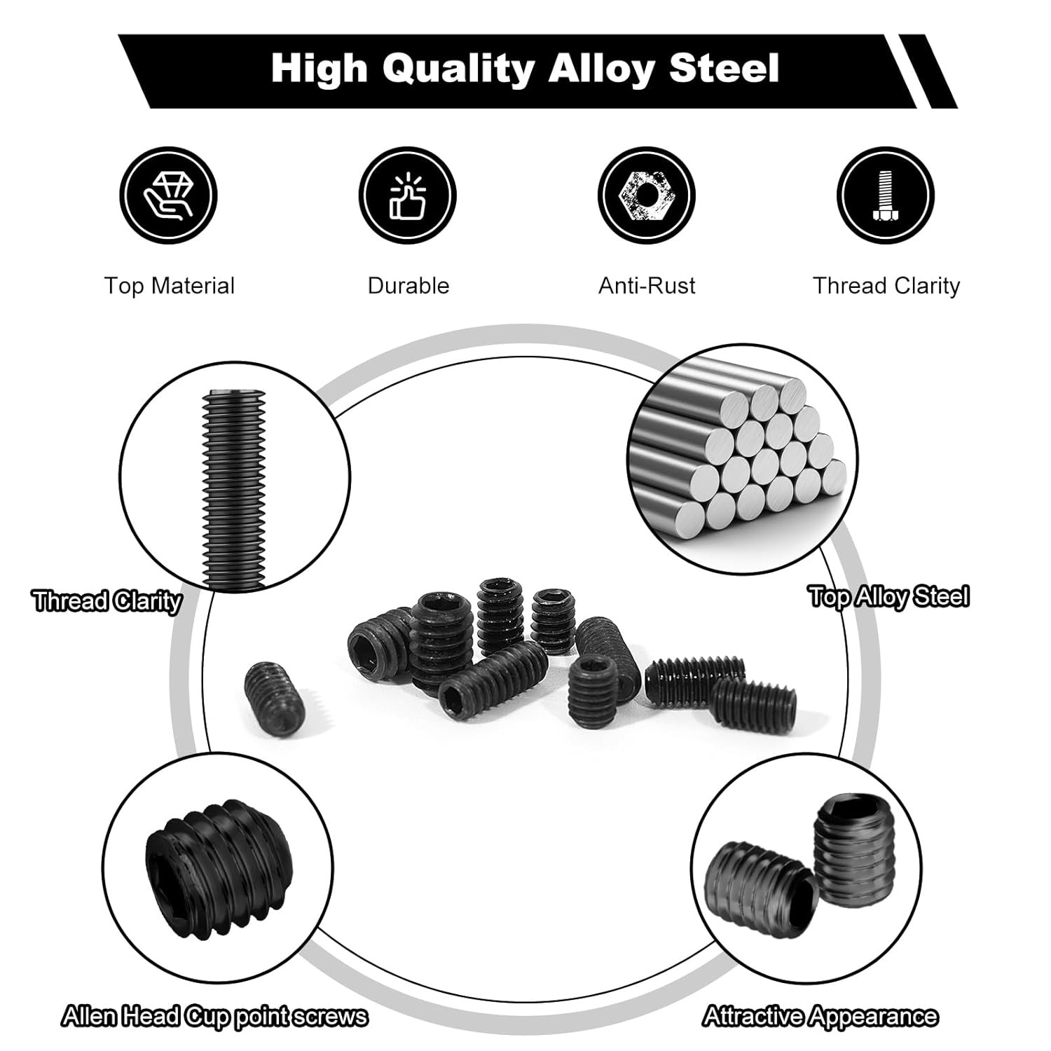 240 Pcs 22 Sizes Black Set Screw Assortment Kit, SAE Allen Head Grub Screws for