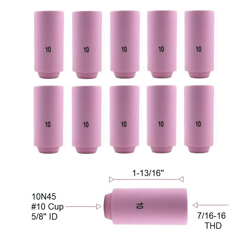 TIG Ceramic Cup 10N45 #10 Welding ALUMINA Nozzle 5/8″ Fits TIG 17, 18, 26 Qty 10
