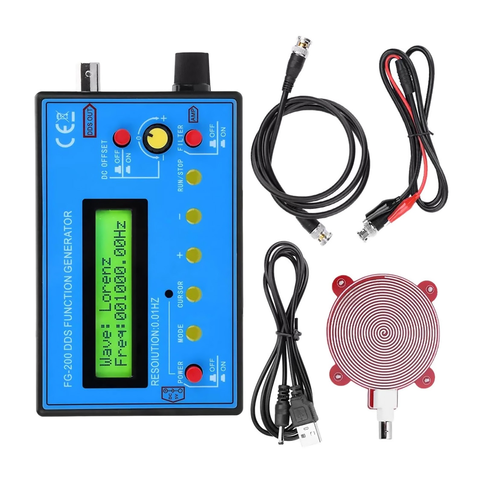 0.01Hz-500kHz DDS Signal Generator Kit with BNC Clip Lead and USB Power Cable