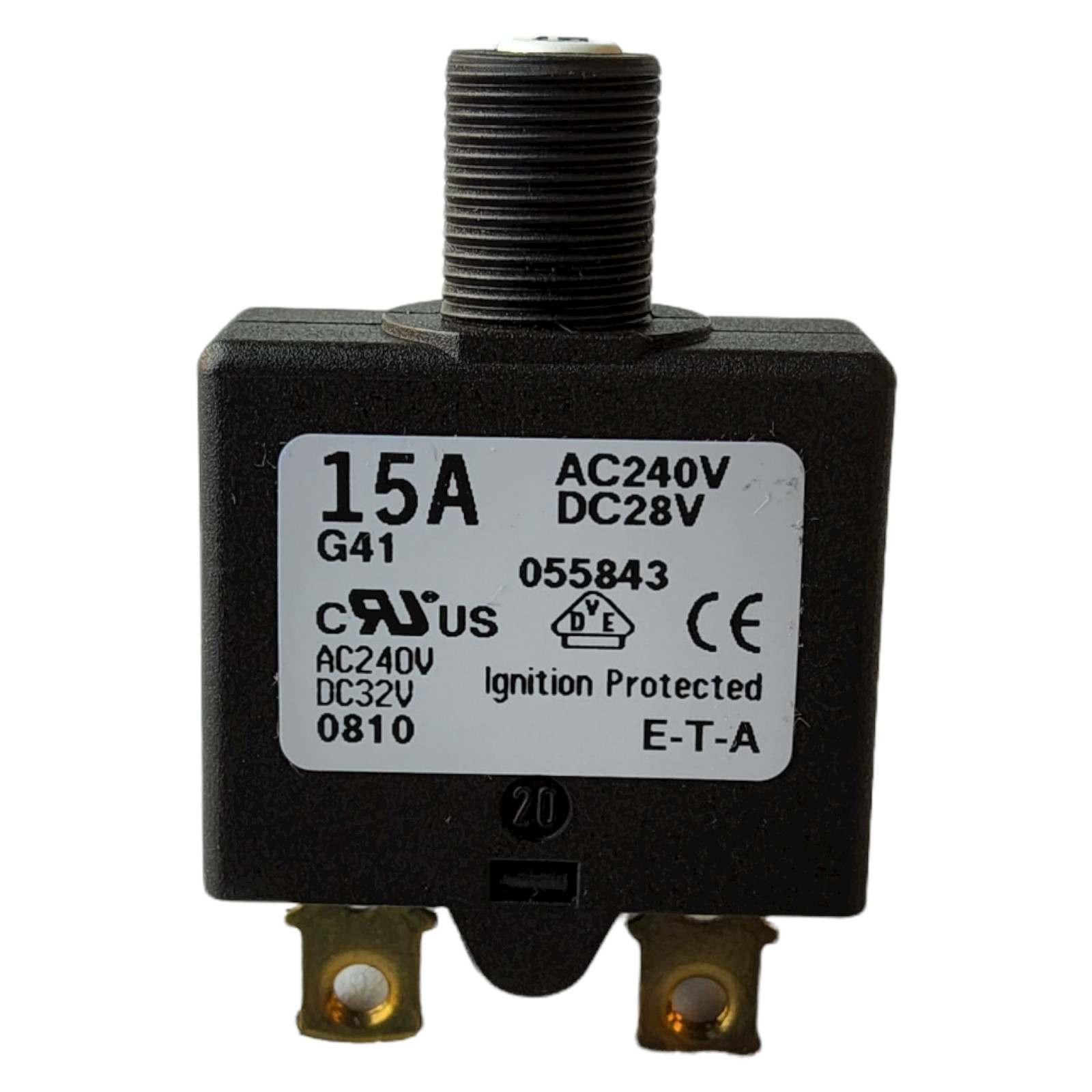 ETA Thermal Circuit Breaker, 1658 Series, 15 A, 1 Pole Push to reset, NEW