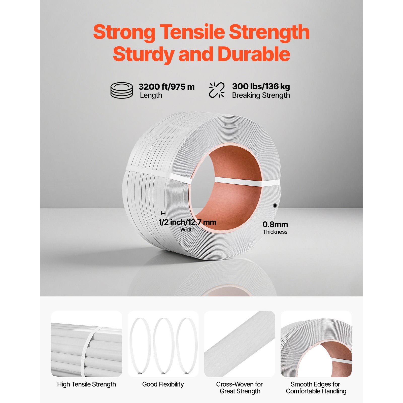 Uimoso 1/2″ PP Banding Strapping Kit w/3200ft Strap 1000 Seals,50 Edge Protector