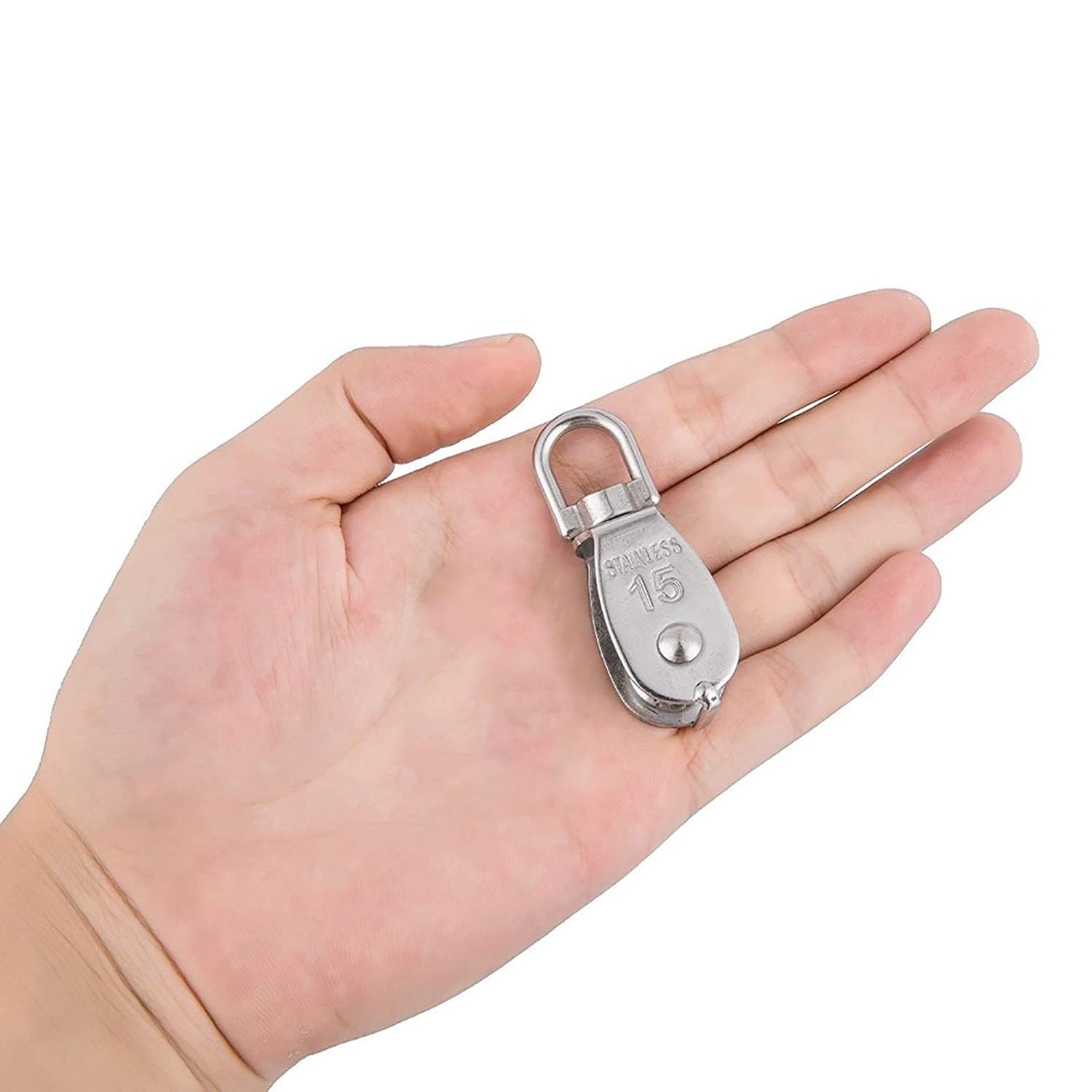 Yamaso,2Pcs 304 Stainless Steel M15 Silver Single Pulley Block Wire Rope Hanging