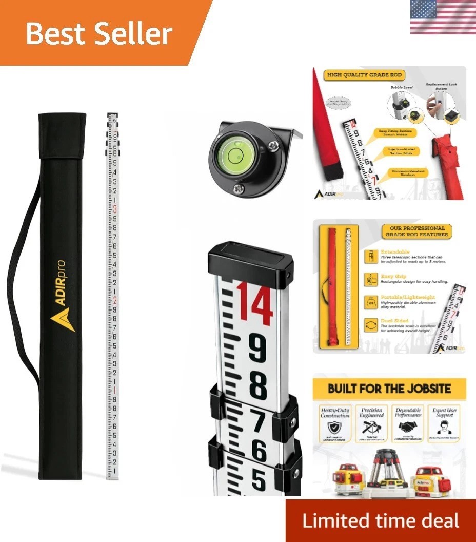 14 ft Telescoping Aluminum Leveling Rod with Bubble Level & Case