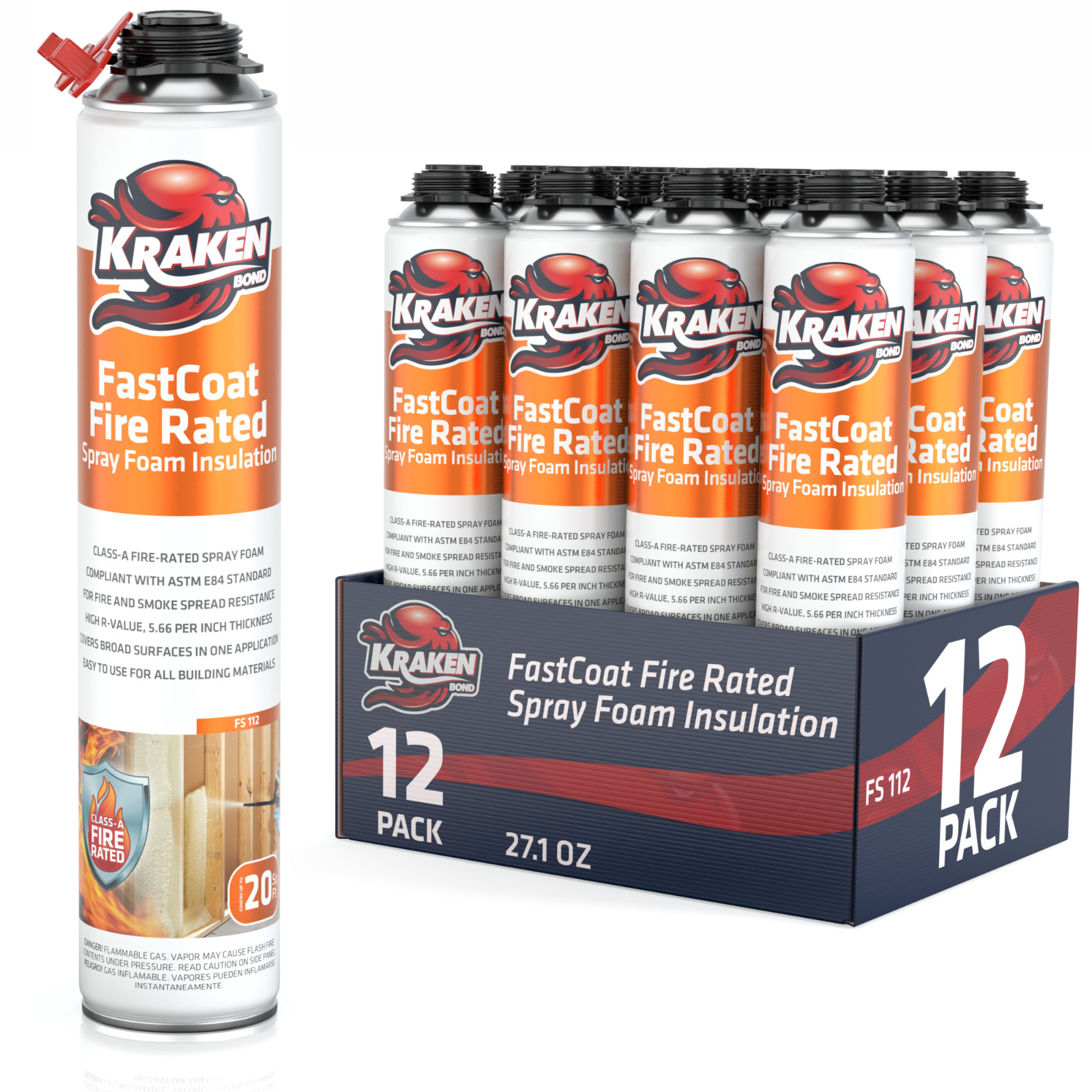 Kraken Bond FastCoat Spray Foam Insulation,Closed Cell 27.1 oz, 12 Pack (No Gun)