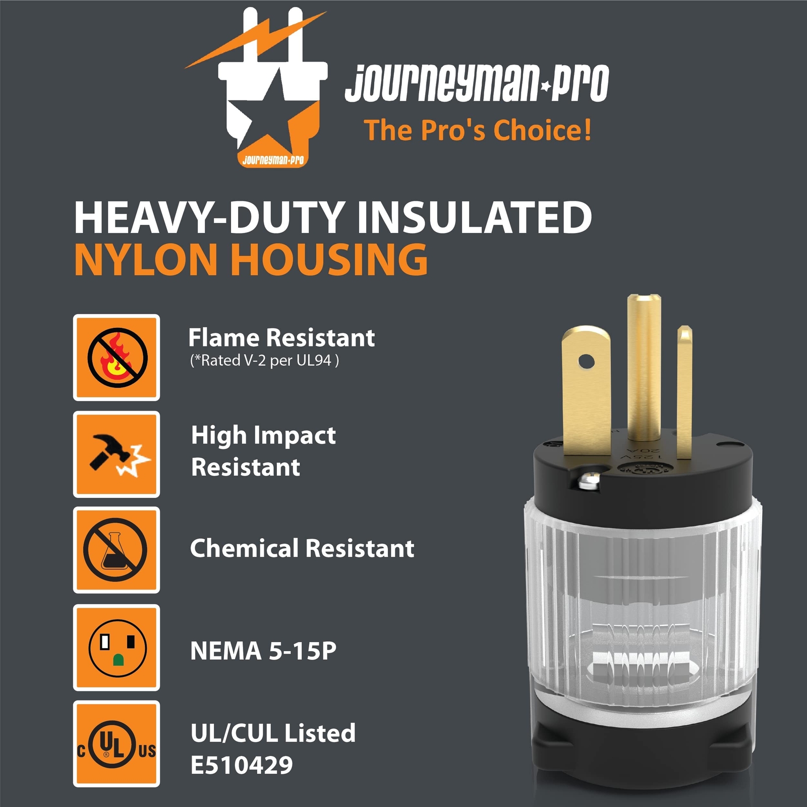 Journeyman-Pro 520PV-LIT Lighted 20 Amp 120-125 Volt, NEMA 5-20P, 2Pole 3Wire…