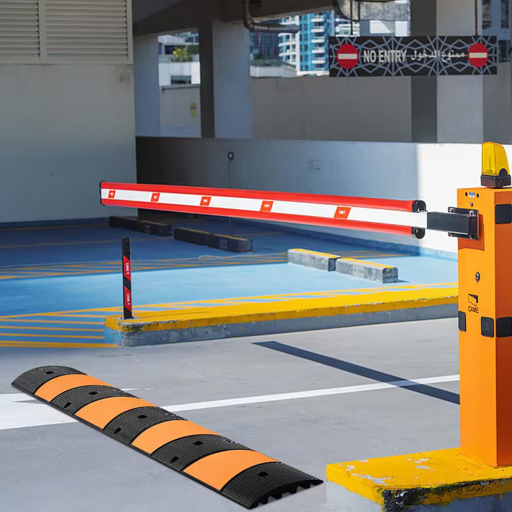 72.8 In. X 12.2 In. Rubber Speed Bump 2-Channel Garage Speed Bump 22000 Lbs. Loa