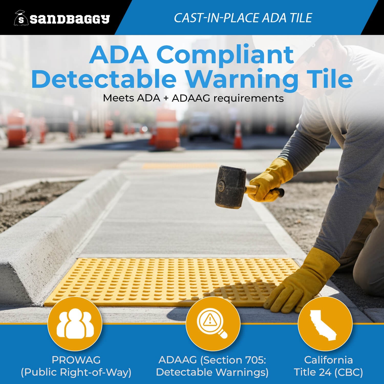 Cast-in-Place ADA Tile Set (24″ x 48″) – Truncated Domes – Sandbagggy
