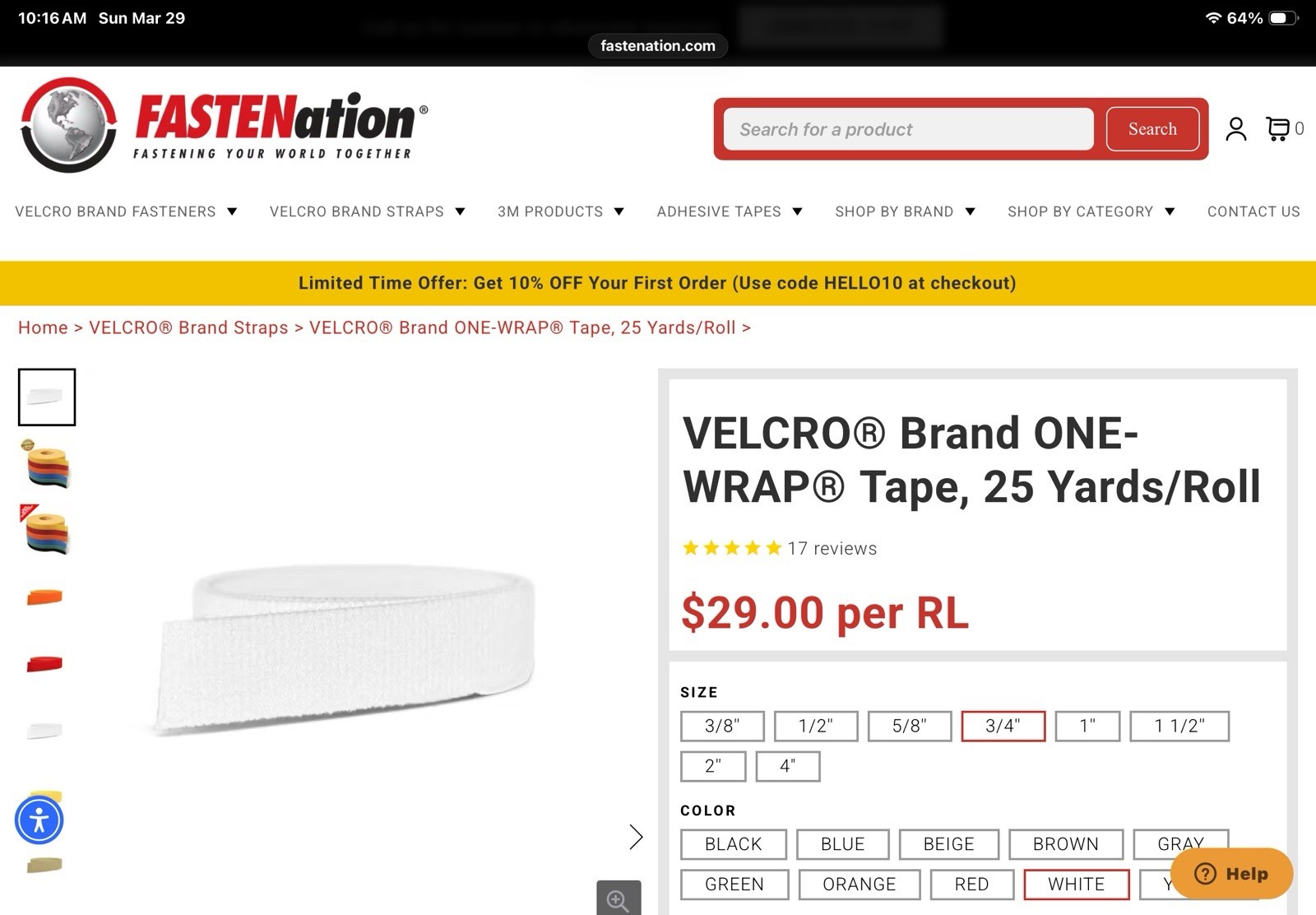 VELCRO® Brand ONE-WRAP® Tape, 25 Yards/Roll