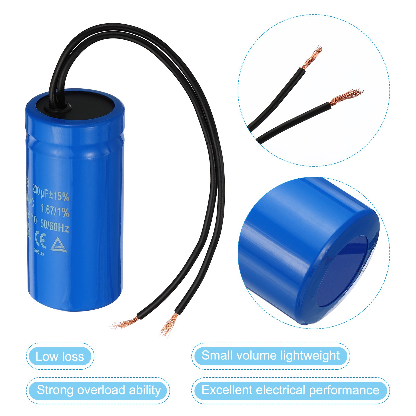 Motor Start Capacitor 200uF 250VAC 2 Wires 50/60Hz for ELECTRIC MOTOR RUNNING