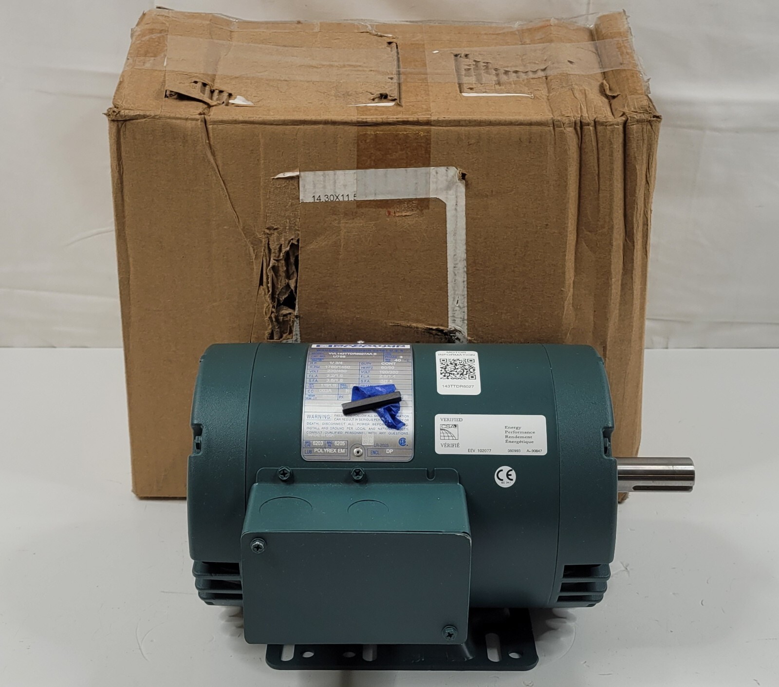 Marathon Electric Motor 1HP 3/4HP 1760RPM 1450RPM 3Ph 230/460V 143T Frame DP