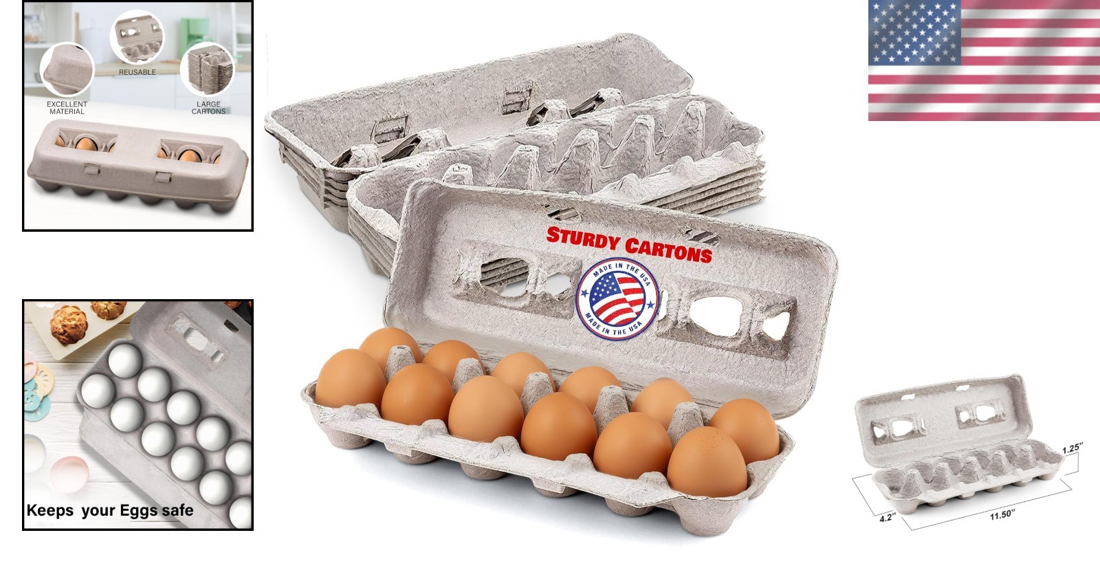 Durable Recycled Pulp Egg Cartons – Perfect for 12 Eggs, Eco-Friendly 5-Pack