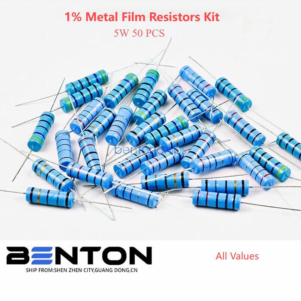 1% 50Pcs 5W 5 Watt Metal Film Resistors Kit 1Ω-10M Ohm 134 Values Option