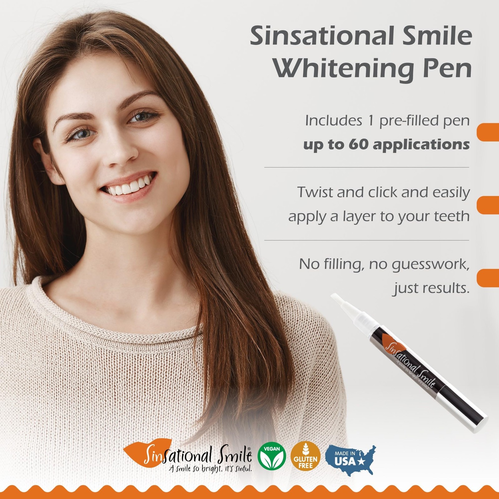 Sinsational Smile Teeth Whitening Pen, Up to 60 0.1 Fl Oz (Pack of 1)