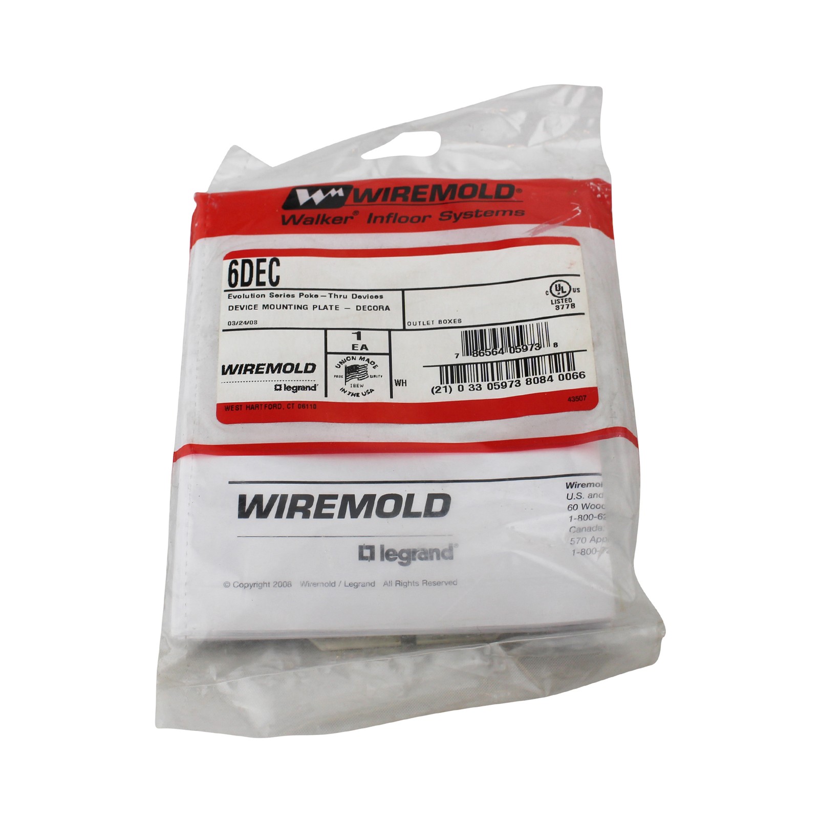 WIREMOLD WALKER6DEC EVOLUTION POKE-THRU DEVICE MOUNTING PLATE DECORA, WHITE