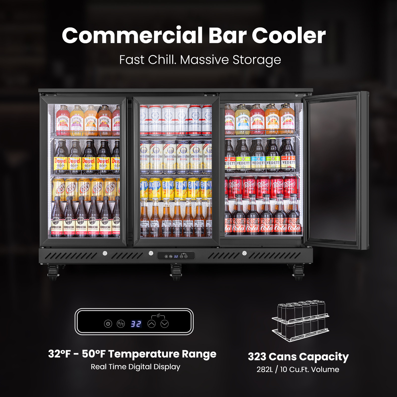 Yeego 10 Cu.Ft Back Bar Cooler Commercial Beverage Refrigerator Under Counter