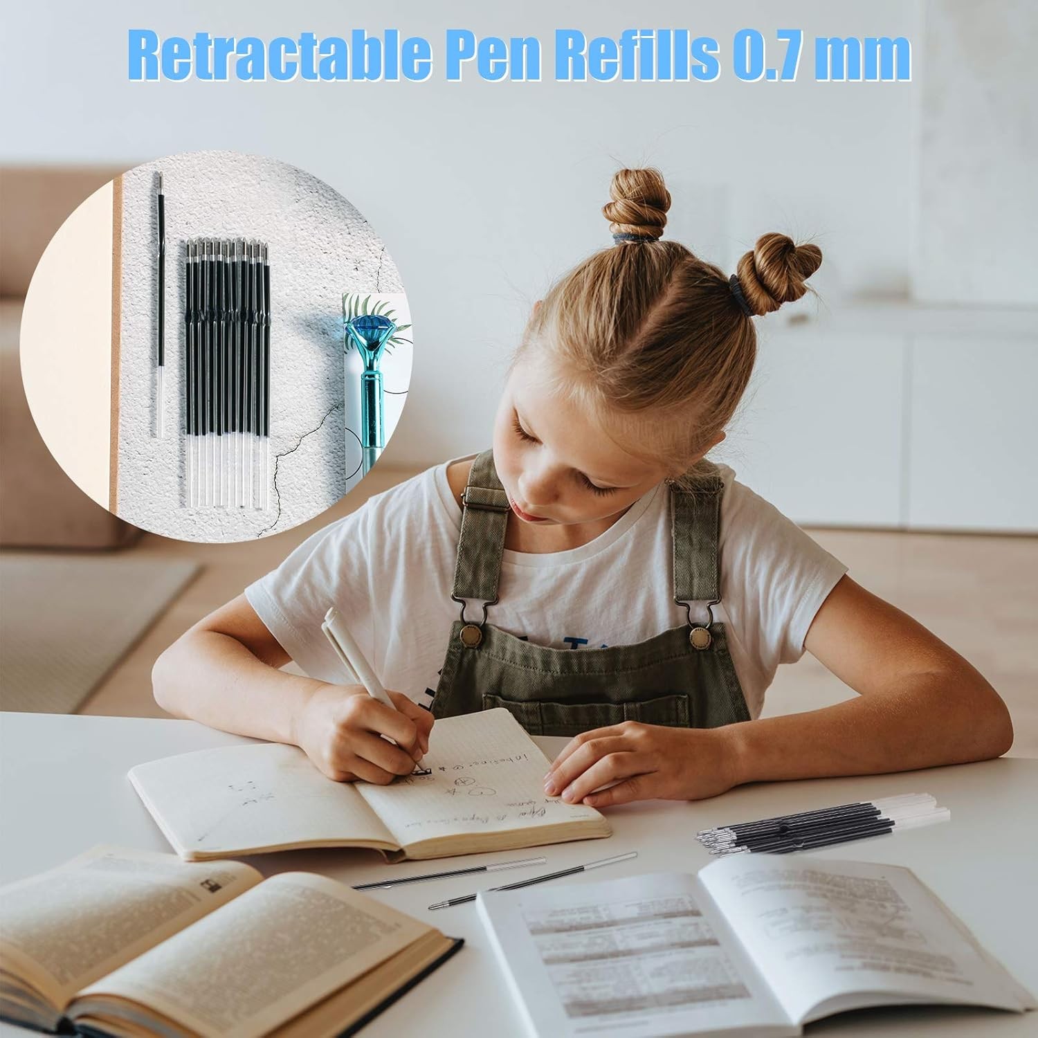60 Pieces 0.7 mm Retractable Pen Refills Replacement Ballpoint Blue
