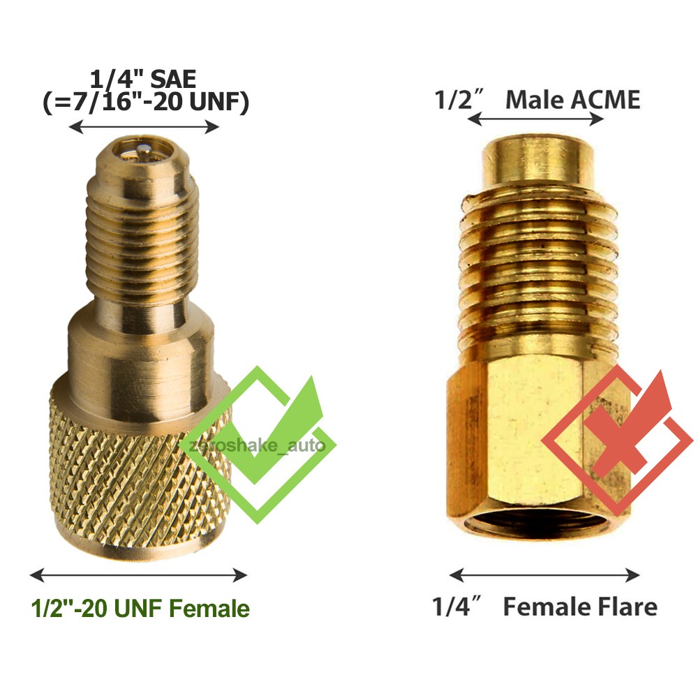 R134a Brass Refrigerant Vacuum Pump Fitting Tank Adapter 1/4″ SAE x 1/2″-20 UNF