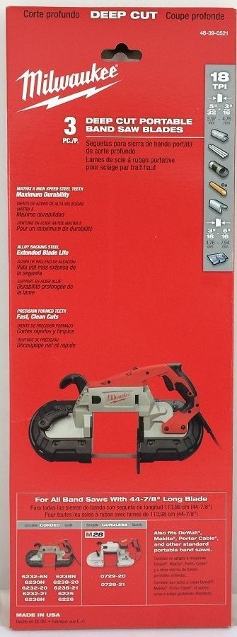 Milwaukee 48-39-0521 Standard/Deep Cut Band Saw Blade 44-7/8 in. 18 tpi. 3 pack