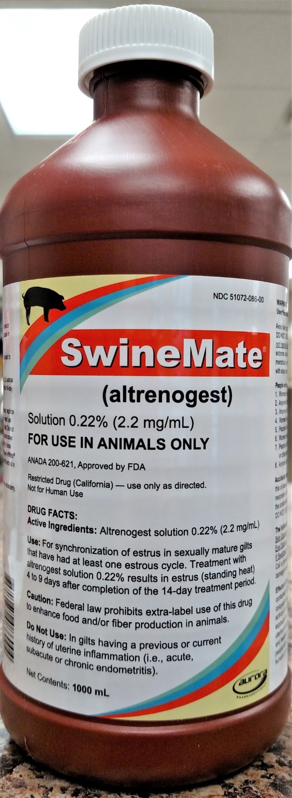 SwineMate .22% Altrenogest 1000ml Breeding Synchronize Estrus Sows Gilts Matrix