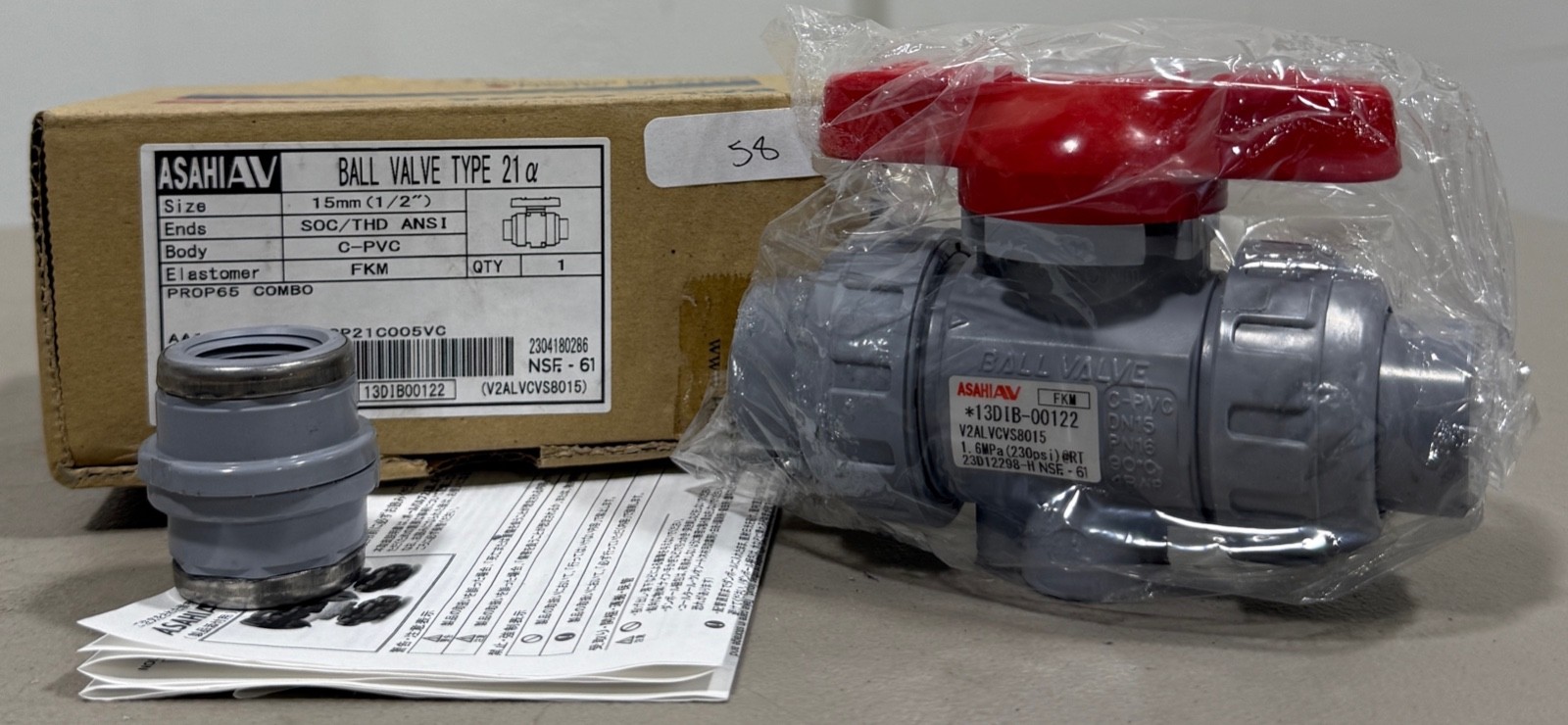 ASAHI AV Type 21α Ball Valve 1/2″ 15mm C-PVC FKM SOC/THD ANSI CP21C005VC