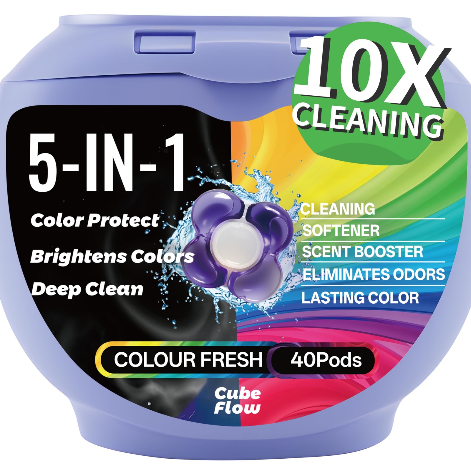 CUBEFLOW All-in-1 Laundry Detergent Pods | 10X Deep 1 Count (Pack of 40)