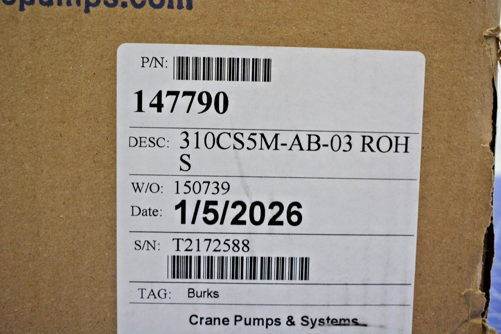147790/ PUMP, TH FSHR 099123, 1HP, 50-60-3, 310CS5M-AB-03 HI TEMP/ BURKS PUMPS