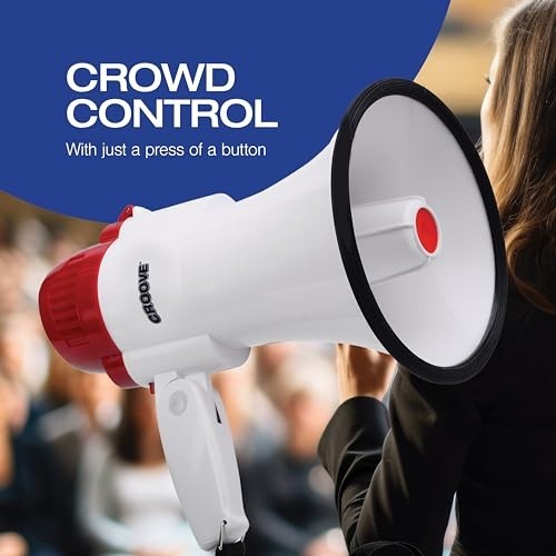 Portable Megaphone Bullhorn 1000 Yard Speaker Rechargeable 1800mAh USB-C Siren