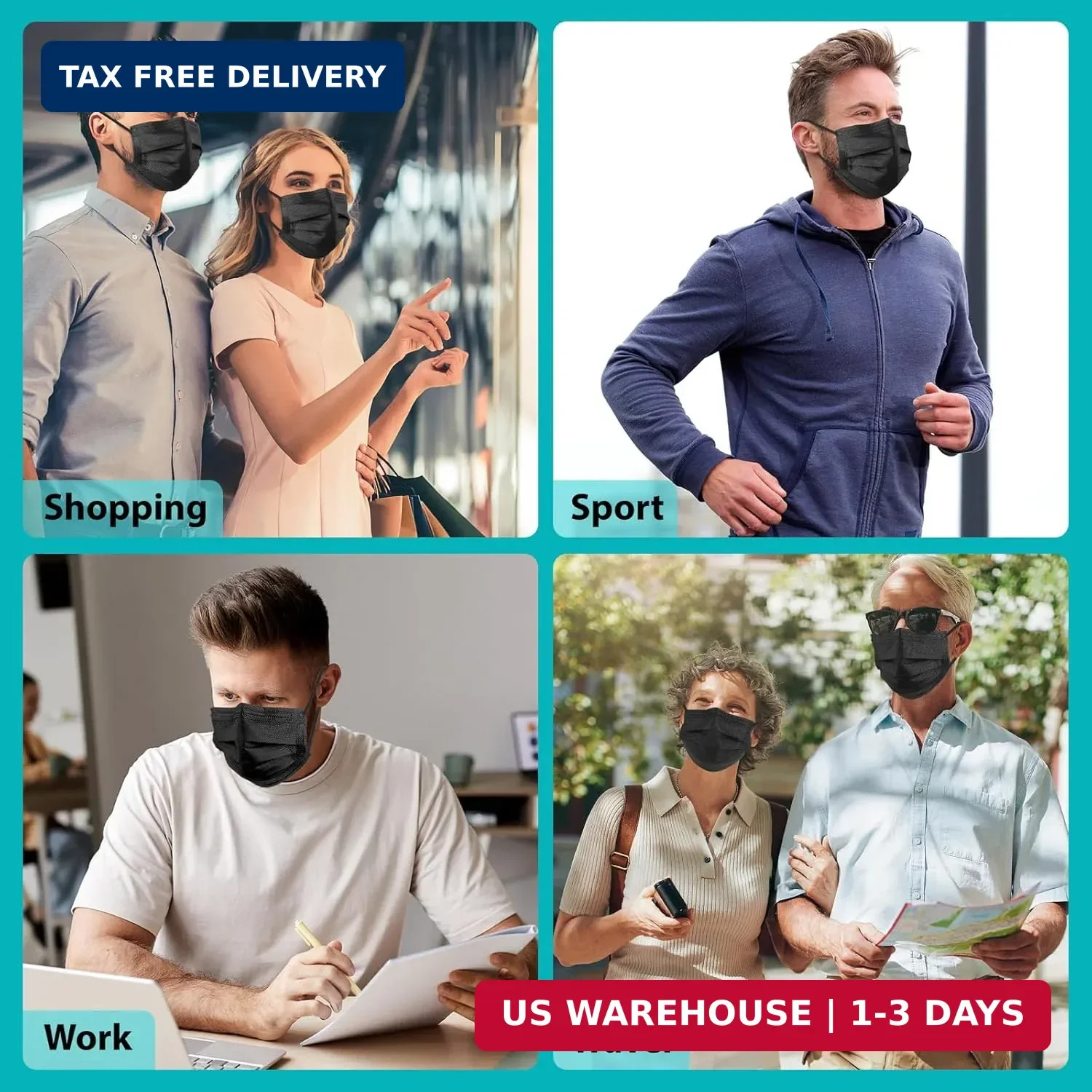 ZTANPS 100 PCS Disposable Face Masks, Black Disposable Masks, 3 Ply Protection F