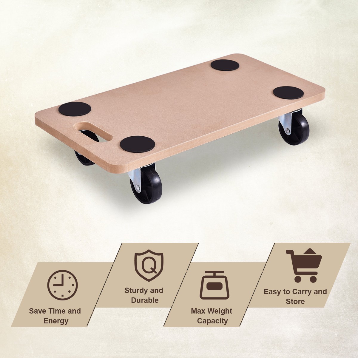 Costway 2pc 440lbs Platform Dolly Rectangle Wood Utility Cart Wheeled Moving