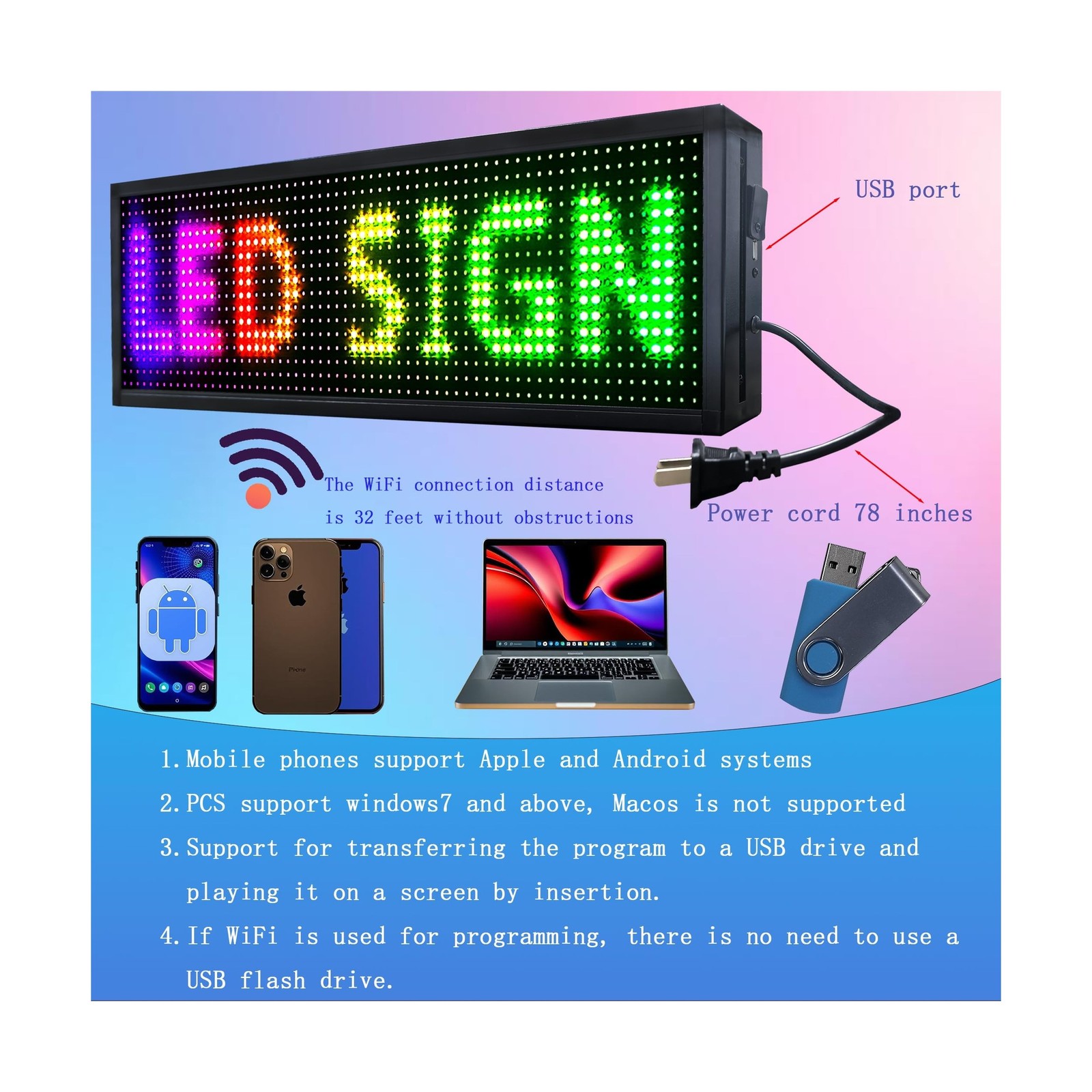 P10(26″ * 7″) Scrolling Led Sign Programmable Outdoor Digital Signs For Busin…