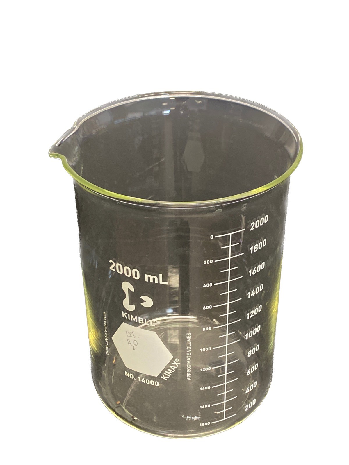 KIMAX Glass 2000mL 2L Low Form Dual Graduated Griffin Beaker Pour Spout 14000