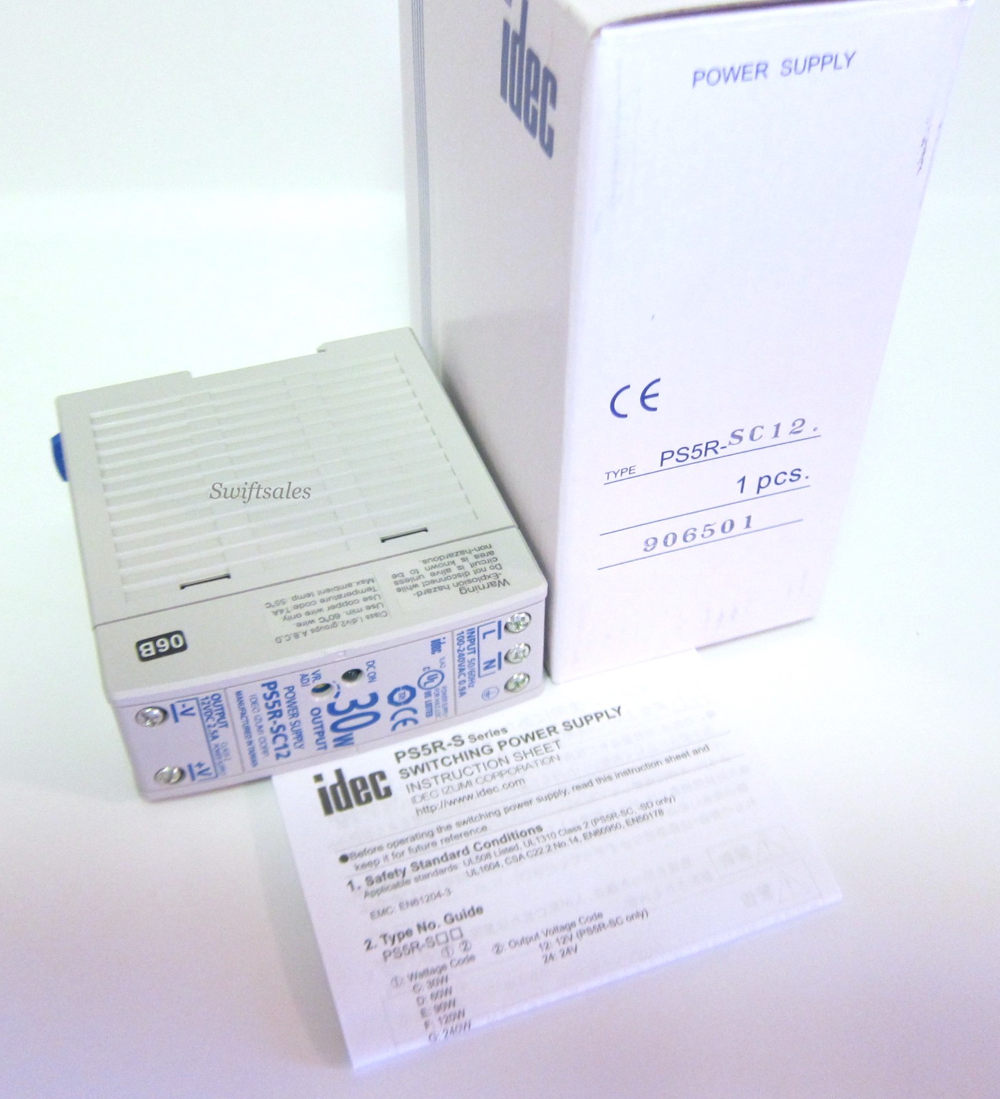 IDEC PS5R-SC12 – 12V DC 2.5A 30W Slim Line DIN Rail Switching Power Supply