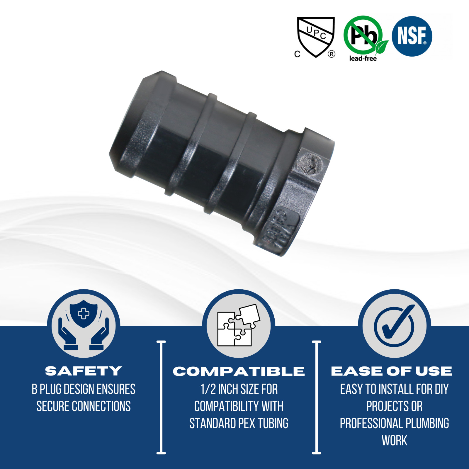 100 PIECES 1/2″ PEX PLUG POLY ALLOY LEAD FREE CRIMP PLASTIC FITTINGS – NSF, CUPC