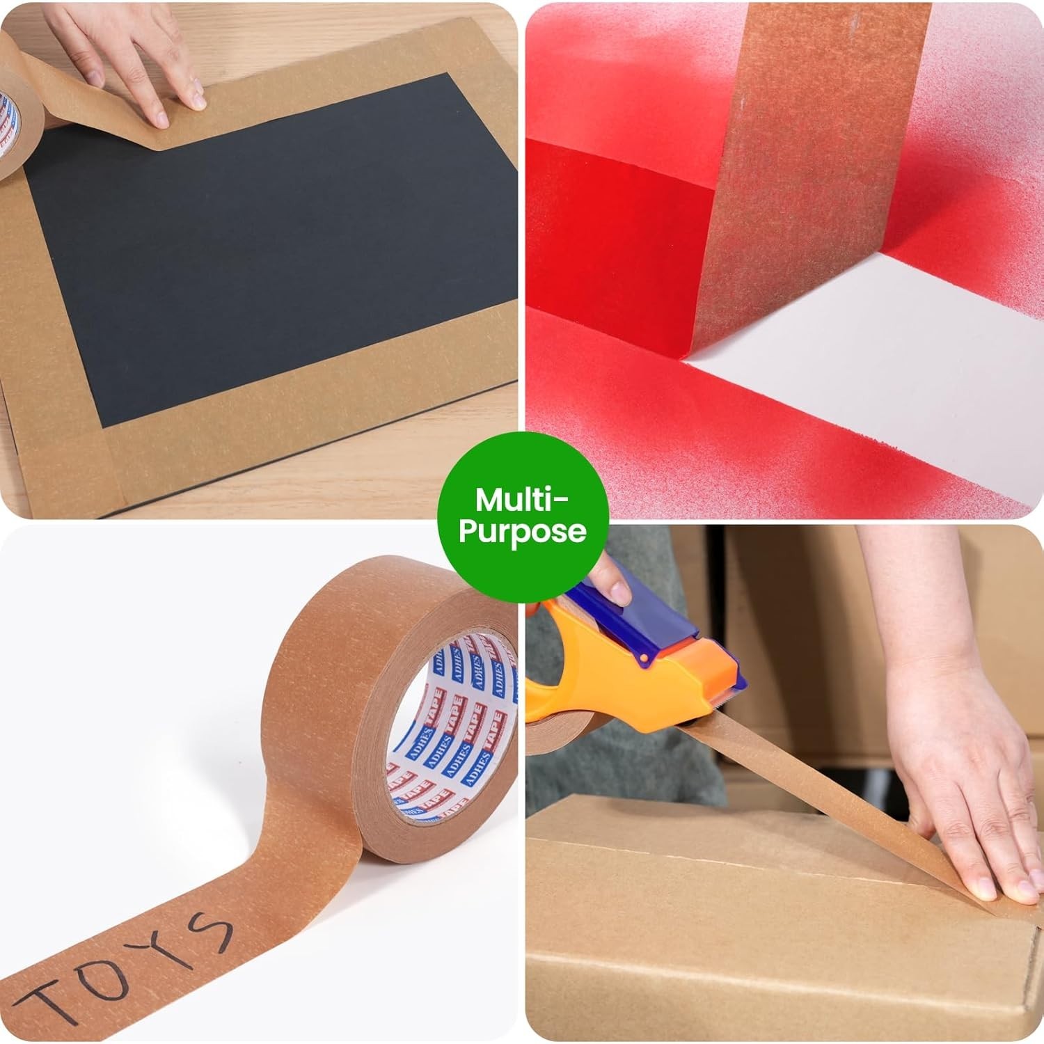 ADHES Biodegradable Kraft Paper Tape, Eco Friendly & Writable & Uncoated Paper
