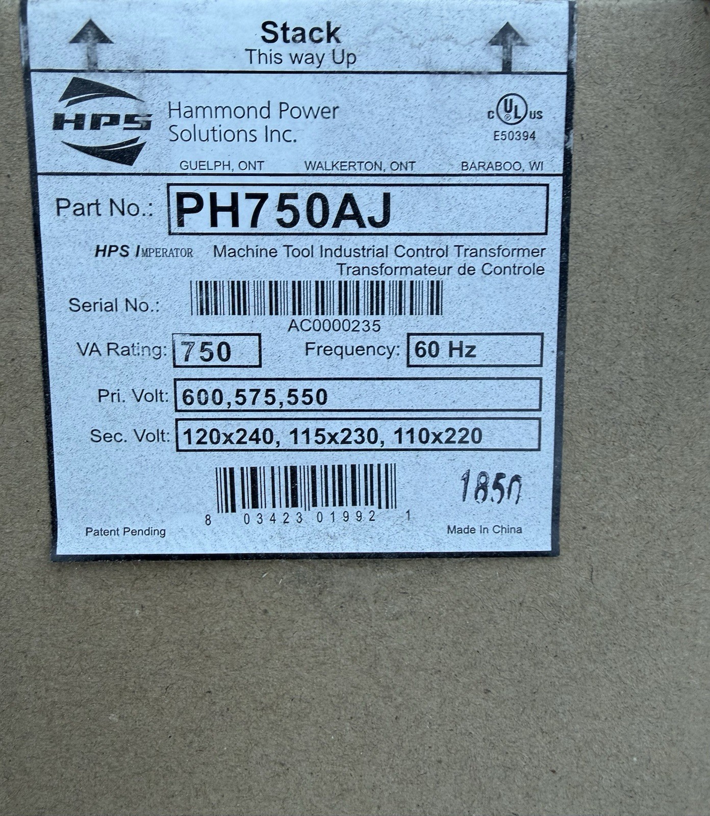 HAMMOND POWER SOLUTIONS PH750AJ 600V NSMP Sealed