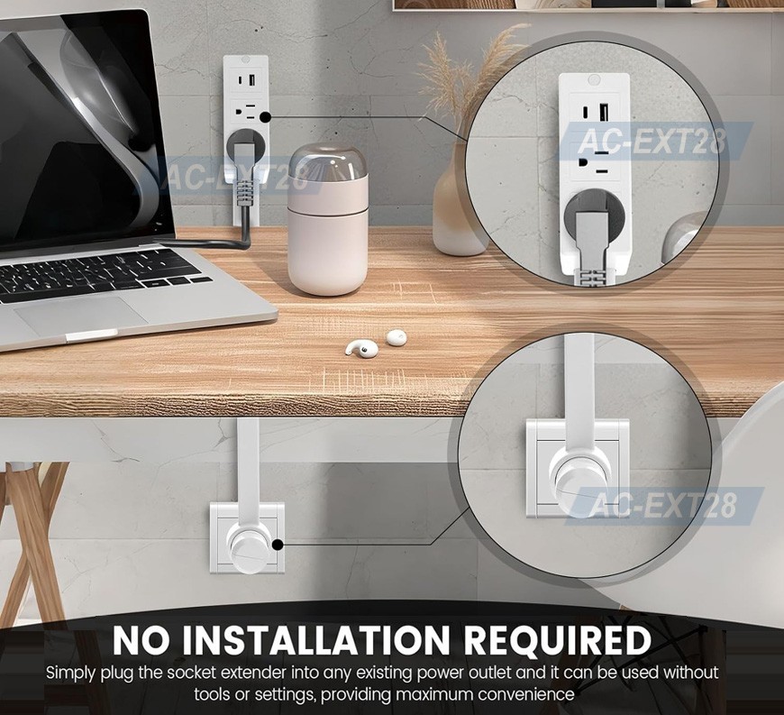AC Wall Outlet Extender Rotational Stick With 2 AC Outlets 2 USB Ports Max 28″