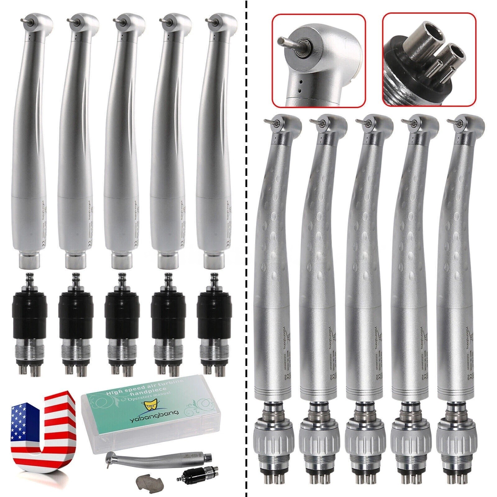 1-10 Pcs Yabang Dental High Speed Handpiece & 4-Hole Quick Coupler Coupling