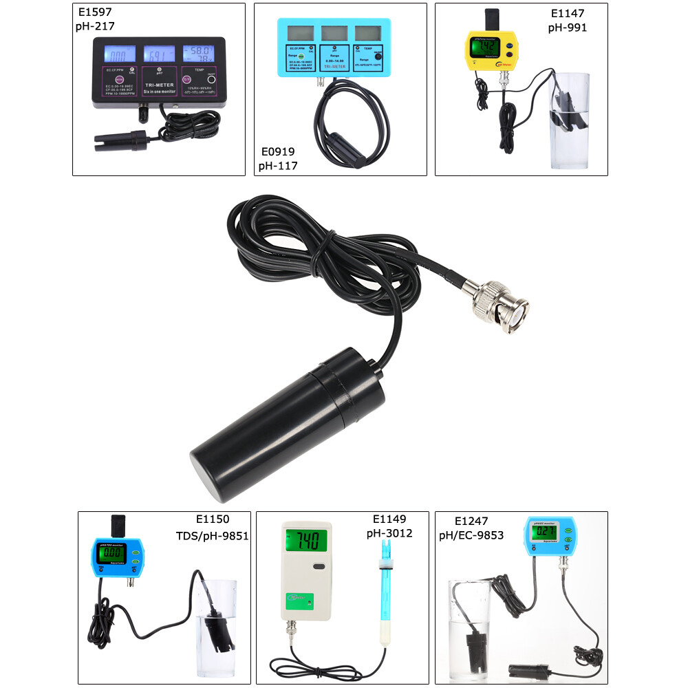 Professional Laboratory pH Electrode Probe BNC Connector 110cm Cable Black S4A0