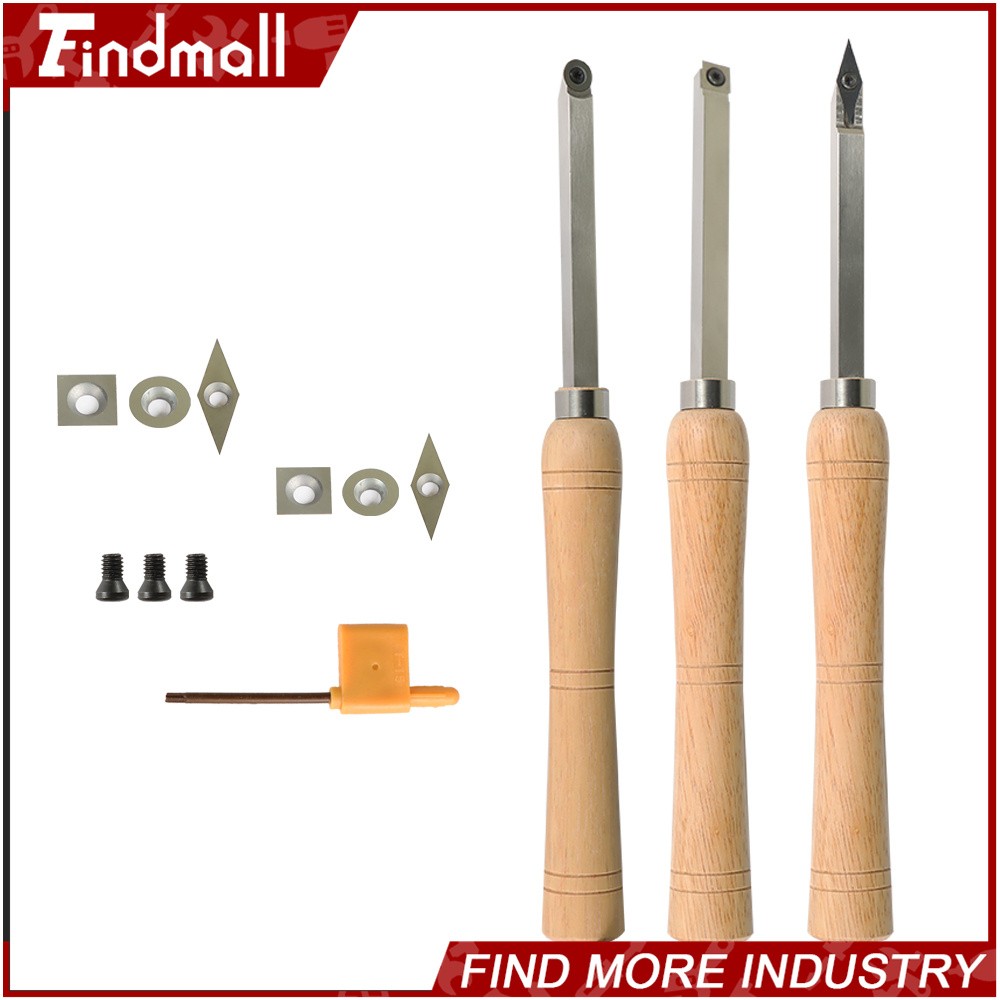 Findmall 3Piece Set Carbide Woodturning Tool Mini Size W/ Comfort Grip Handles