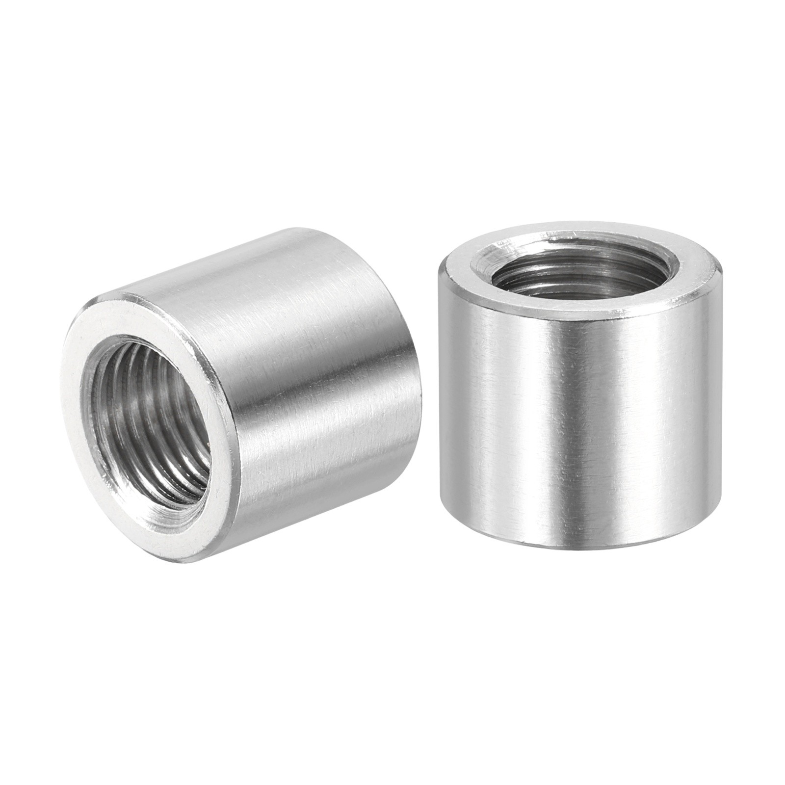 2Pcs M12x1.25mm Pitch 16mm/0.63″ Round Coupling Nuts 304 Stainless Steel