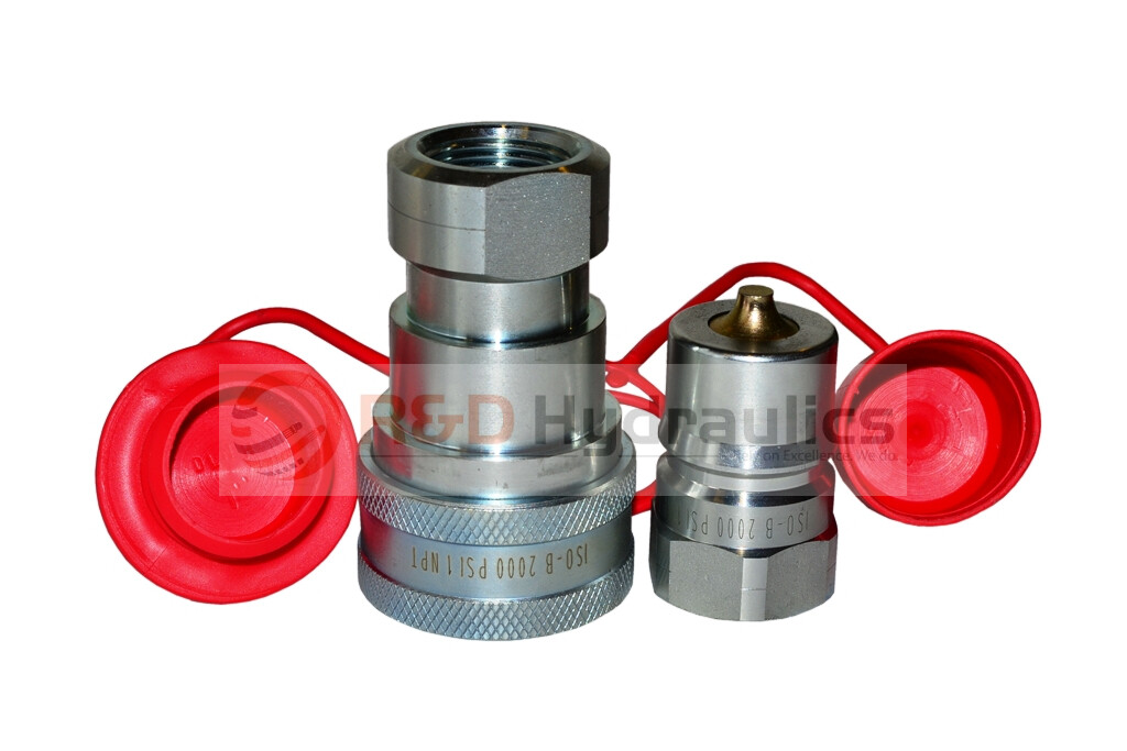 Hydraulic Quick Coupler | ISO 7241-1 B | 1″ NPT | Complete Set W/ Cap & Plug