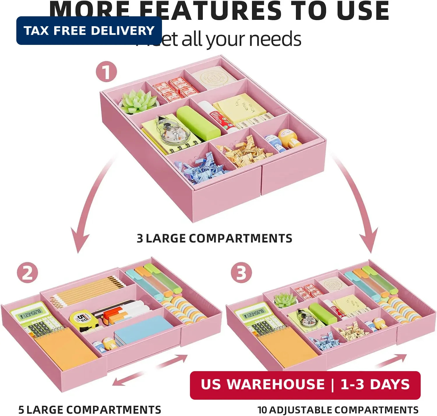 Marbrasse Expandable Desk Drawer Organizer, Clear Plastic Drawer Organizer Tray