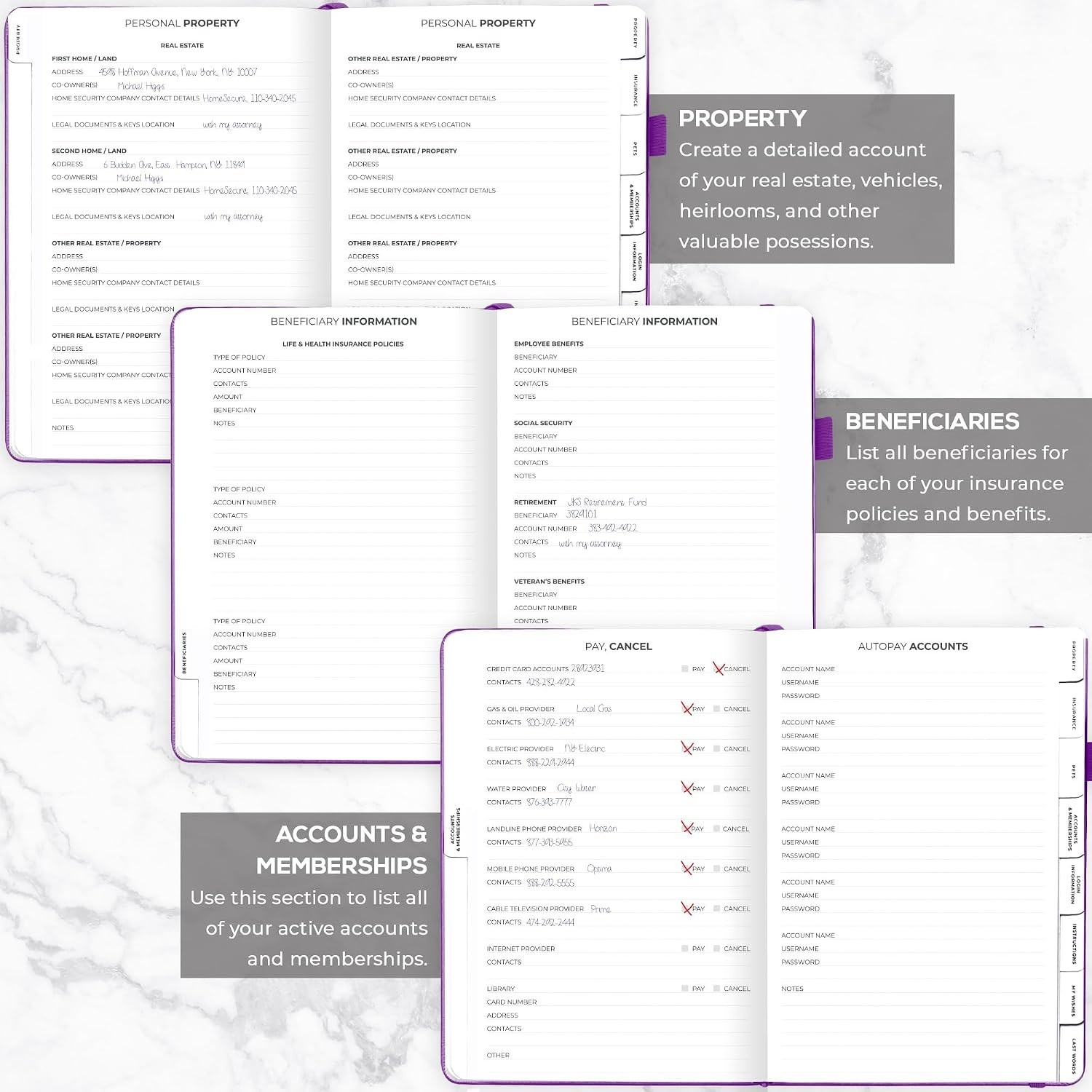 End of Life Planner 8.5”x11” in Purple | Comprehensive Final Arrangements Binder