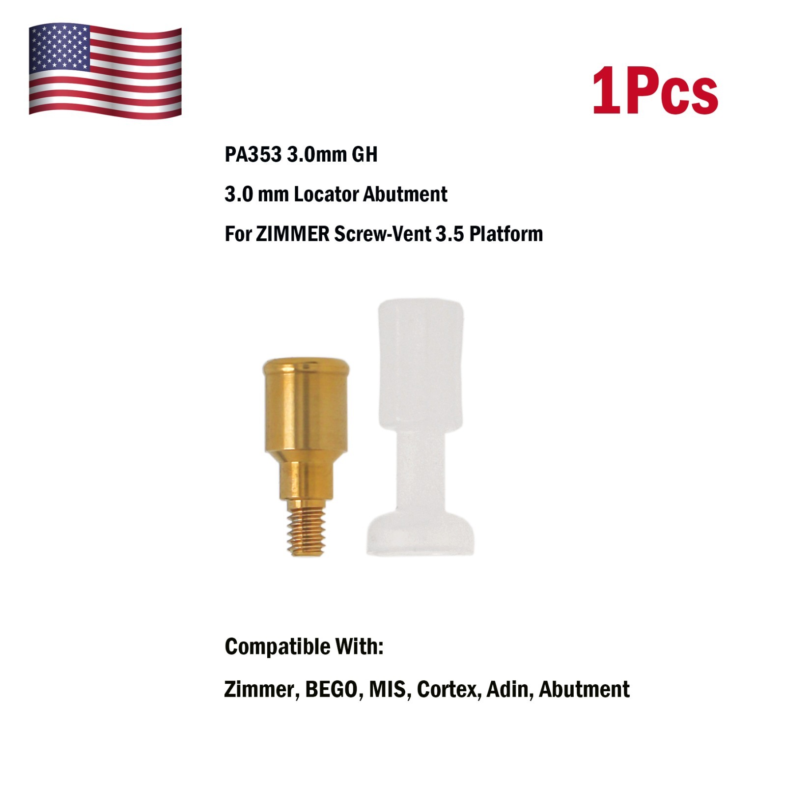 Dental Zest Locator Attachment Abutment for Zimmer ZimVie 3.5mm Implant platform